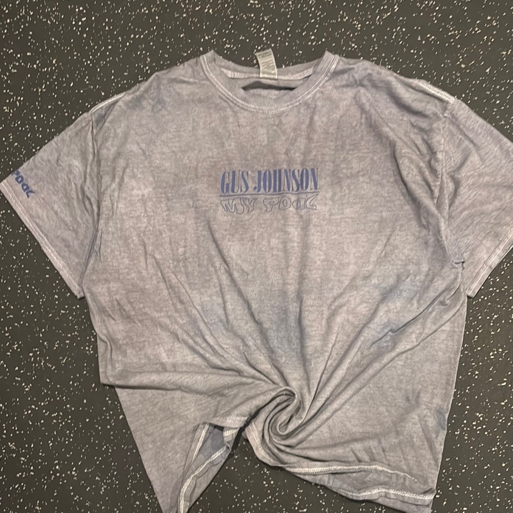 Gildan Men’s XL Heavy Cotton Grey Splotchy Dyed Base Double Graphic T Shirt